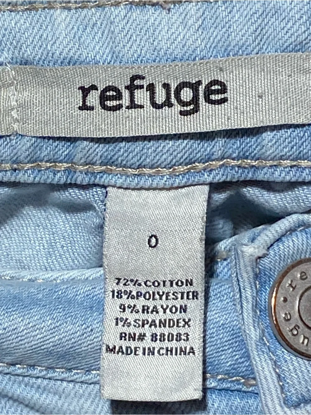 refuge Light Blue Distressed Denim Button-Fly Shorts